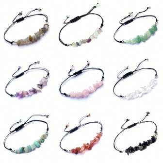 Natural Gems Chip Stone Crystal Bracelet Adjustment Chakra Yogo Healing Reiki Gift