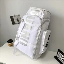 1入組黑/綠/白防水尼龍背包,帶有字母圖案拉鍊,適合旅行、徒步旅行、運動、滑板、滑雪用,適用於滑雪之旅和其他活動的男女適用背包,可以當作健身房袋、運動袋、體育袋、訓練袋、健身袋、男女裝配件的運動包 - 白色 - 查看 7