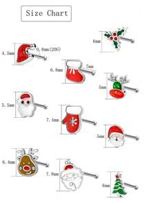 10 件/套聖誕主題身體穿孔首飾油滴形 L 型鼻釘,男女通用 - 彩色 - 查看 3