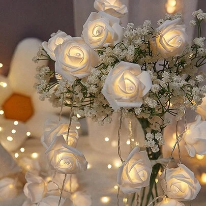 1/2 Juego de Luces de Cadena con Flores de Rosa LED, Luces de Ambientación para Decoración de Bodas, Luces de Escena para Fiestas de Cumpleaños, Decoraciones de Fiesta de Navidad, Luces de Color Rosa para el Día de la Madre y el Día de San Valentín para Decoración Interior (Baterías no incluidas)