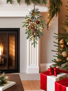 1 Miếng 42cm ( H ) Nhân tạo Hoa giáng sinh , Cây thông Kim , Những quả bóng , Quả mọng Với - Đỏ  Quả mọng & Kim băng & Những quả bóng Treo Vật trang trí , Giáng sinh Vòng hoa Vòng hoa Đối với Cửa , Tường , Cầu thang , Cửa sổ , Ngoài trời Đồ trang trí - Vàng - Xem 2