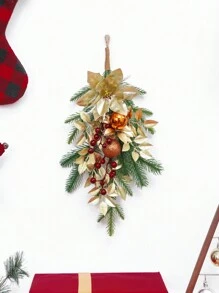 1 Miếng 42cm ( H ) Nhân tạo Hoa giáng sinh , Cây thông Kim , Những quả bóng , Quả mọng Với - Đỏ  Quả mọng & Kim băng & Những quả bóng Treo Vật trang trí , Giáng sinh Vòng hoa Vòng hoa Đối với Cửa , Tường , Cầu thang , Cửa sổ , Ngoài trời Đồ trang trí - Vàng - Xem 1