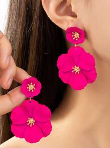 1 Pair Fashion Metallic Painted Floral Elegant Earrings For Women