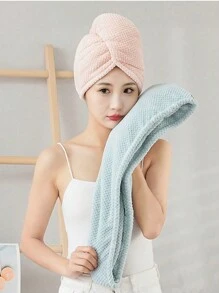 1 件,粉紅色,乾髮帽速乾女吸水珊瑚絨頭巾洗髮精加厚浴帽強吸水性