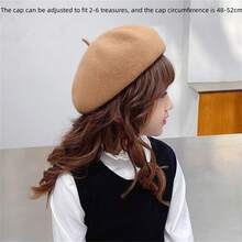 女孩羊毛貝雷帽帽子,秋冬兒童帽子,時尚時髦的女孩藝術家帽子,親子帽子 - 卡其色 - 查看 4