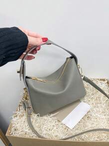 Bolsa De Metal Con Hebilla Para El Almuerzo, Bolsa De Mensajero Cuadrada Y Portátil Para El Hombro - Gris Claro - Ver 2