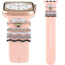 5pcs/Set Universal Silicone Watch Band Decorative Ring Compatible With Apple Watch Bands - Silver - View 16