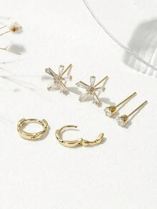 1set/6pcs Fashionable Asymmetrical Copper Stud Earrings For Women's Daily Wear - Gold - View 3