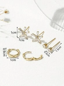 1set/6pcs Fashionable Asymmetrical Copper Stud Earrings For Women's Daily Wear - Gold - View 4