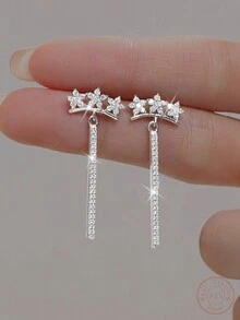 1 對時尚奢華優雅 T 形花朵立方氧化鋯純銀耳環,非常適合生日、節日禮物、日常佩戴、派對或婚禮