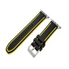 Stylish Dual-Tone Silicone Watch Band With Cool Silicone Bottom Floral Design Compatible With Apple Watch Se, Series 6, Series 5, Series 4, Series 3, Series 2 & Series 1 - Black and yellow - View 3