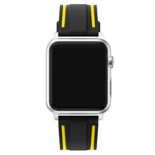 Stylish Dual-Tone Silicone Watch Band With Cool Silicone Bottom Floral Design Compatible With Apple Watch Se, Series 6, Series 5, Series 4, Series 3, Series 2 & Series 1 - Black and yellow - View 4