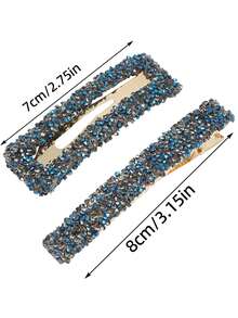 2pcs Women's Simple & Cute Crystal Hair Clips, Suitable For Daily Wear & Hairstyling, Blue Color - Blue - View 3