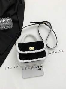 Fashion Suede Embroidery Vintage Fluffy Mini Handheld Square Bag - Black - View 8