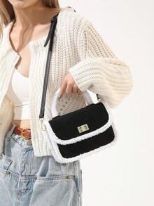 Fashion Suede Embroidery Vintage Fluffy Mini Handheld Square Bag - Black - View 5