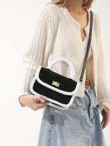 Fashion Suede Embroidery Vintage Fluffy Mini Handheld Square Bag - Black - View 6