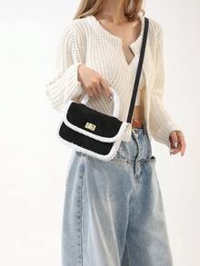 Fashion Suede Embroidery Vintage Fluffy Mini Handheld Square Bag - Black - View 7