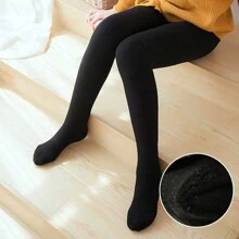 1 Miếng Mùa Thu /đông Nhiệt Quần tất Đối với Trẻ em , Siêu Mềm Và Thoải mái , Màu thuần Với Sang trọng Lót In Đen/Trắng Dành cho Cô gái - màu đen - Xem 2