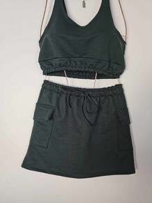 彈力輕盈裙cargo流行時尚,時尚出行必備 - 軍綠色 - 查看 1
