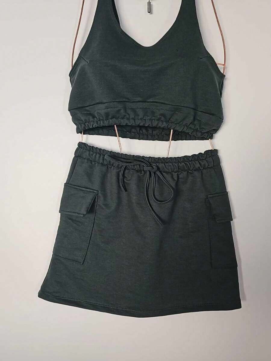 彈力輕盈裙cargo流行時尚,時尚出行必備 - 軍綠色 - 查看 1