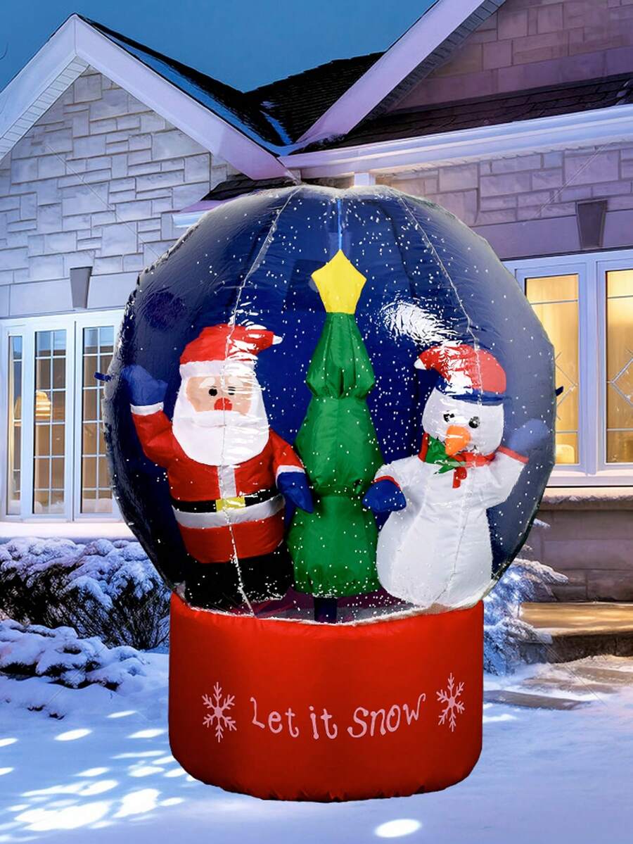 1個120cm聖誕節充氣裝飾,聖誕老人雪人熱氣球led發光下雪充氣玩具,新年聖誕派對裝飾品