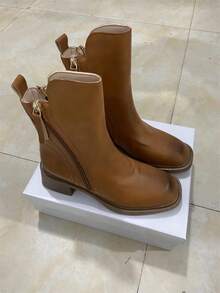 2023 Spring Autumn Winter New Vintage Women's Round Toe Double Zipper Boots, Ankle Length