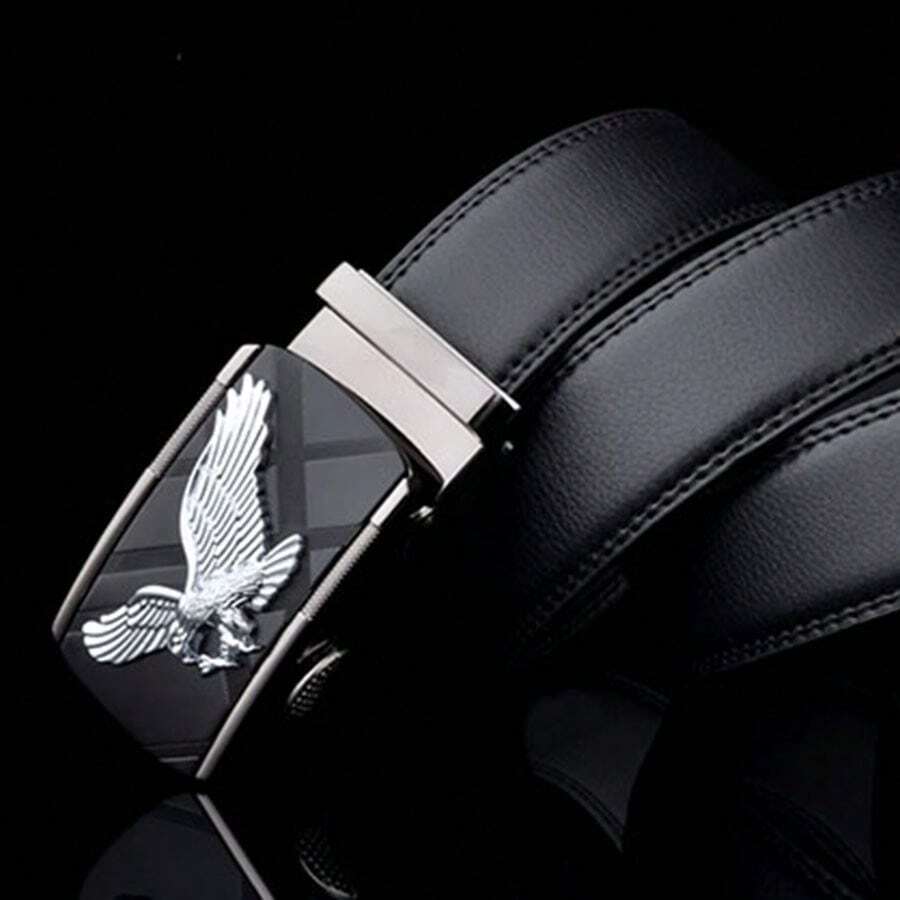 男士設計師腰帶 Eagle 金屬自動扣分體皮革腰帶,奢華時尚牛皮男士皮帶新奇 3.5 厘米 - 黑色 - 查看 1