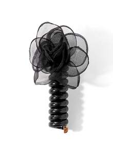 1 chiếc dây buộc tóc xoắn hoa organza dễ thương và ngọt ngào - màu đen - Xem 2