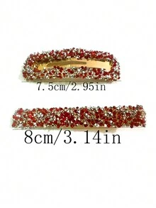 2入組女士紅色甜美鑽石髮夾,復古髮夾簡單髮飾適用於日常使用 - 紅色 - 查看 2