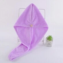 1pc Thickened Quick-Drying Absorbent Hair Drying Cap, Cute Printed Towel Wrap For Long Hair - Purple - View 1