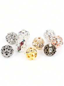 20pcs Copper Material Round Beads With Rhinestones For Diy Jewelry Making - Multicolor - View 4
