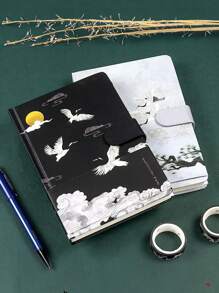 1本古典風格精裝筆記本,以鶴為主題,紙張厚實充足,適用於日記、筆記、辦公室筆記本 - 扶餘山 - 查看 2