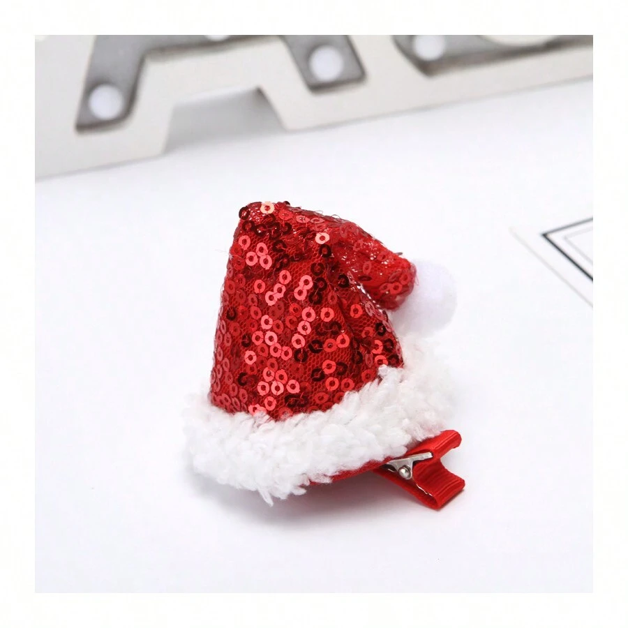 1 件裝閃光聖誕帽女孩髮夾,聖誕頭飾