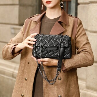 歐美風格彩虹PU皮革拼色鍊條肩背手提包，時尚街頭晚禮服包