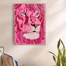1 张帆布海报，卡通艺术，可爱的粉色狮子头，客厅、厨房、墙壁装饰、家居装饰、房间装饰的理想礼物，无框架