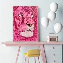 1 张帆布海报，卡通艺术，可爱的粉色狮子头，客厅、厨房、墙壁装饰、家居装饰、房间装饰的理想礼物，无框架