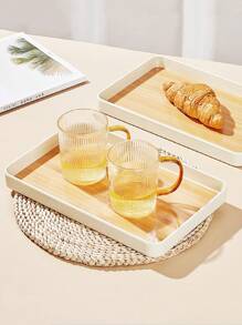 1pc Faux Wood Grain Design Rectangular Melamine Tea Tray Food Serving Platter
