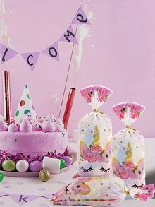 50 个 Opp 材质礼品袋，粉色蝴蝶图案糖果饼干烘焙礼品包装袋，适合生日派对装饰礼物