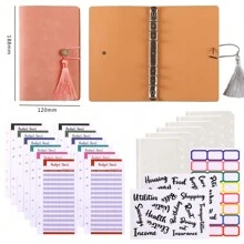 1pc Creative Chinese Style Tassel Binder Refillable Notebook With Elastic Band Closure, 6-ring Binder Travel Journal With Ruler And Zipper Pockets, Perfect For Organizing Business Notes. - Pink - View 1