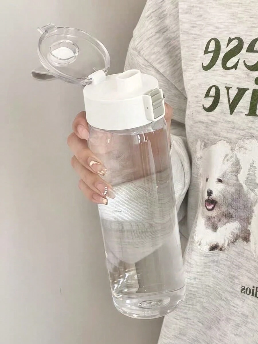 1pc Portable Sports Fitness Large Capacity Transparent Cup, Outdoor, Travel, Office Essential Water Bottle - Clear - View 1
