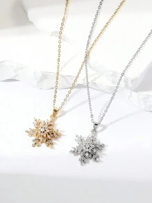 1 件可旋轉雪花吊墜項鍊時尚百搭女士鎖骨鍊節日禮物裝飾 - 彩色 - 查看 1