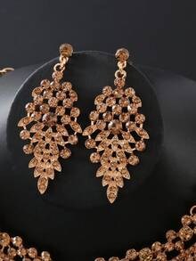 2 件/套女式合金全水鑽誇張項鍊和耳環套裝,新娘婚禮/晚會禮服配件 - 咖啡 - 查看 4