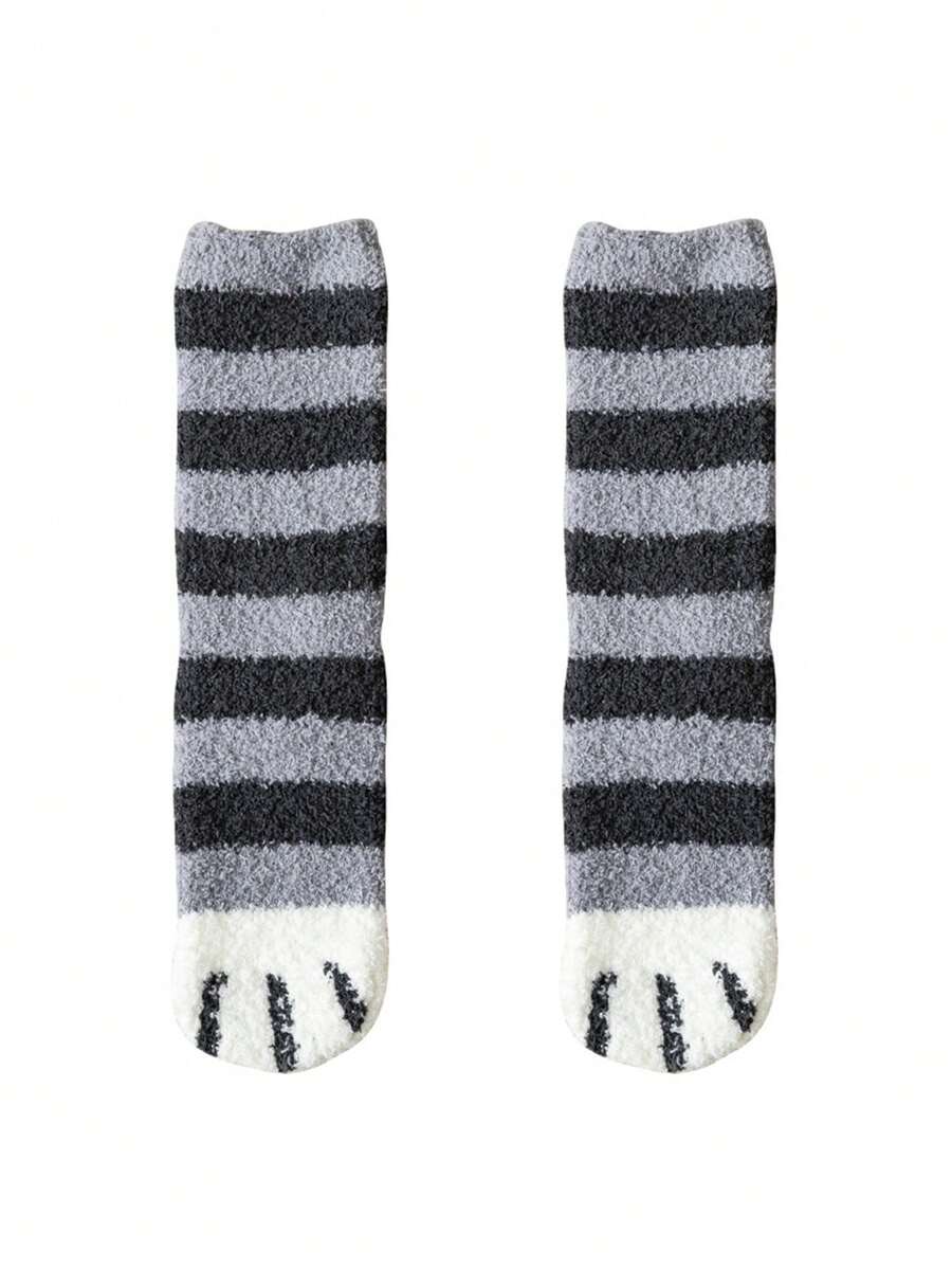 1 双珊瑚绒猫爪加厚睡眠袜，适合男孩和女孩，秋冬季