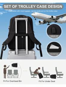 Business Backpack Men's Large Capacity Backpack Stylish Backpack Girls' Short Trips Multi-Functional Multi-Pocket Business Notebook Bag 15.6 "14" Casual Waterproof Travel Large Capacity Student Bag Suitable For Work And School Trips - Black - View 8