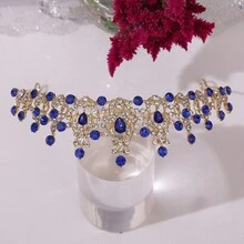 1入組韓式幾何形狀金冠,鑲有水晶鑽石,適用於女性婚禮、派對、禮儀、聖誕節、感恩節、日常穿著,並作為家人、女友、母親等的禮物