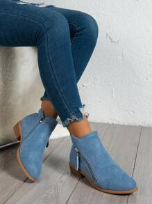 2023女士冬季時尚鞋款,女性秋季短靴 - 藍色 - 查看 4