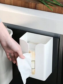 1 件壁掛式紙巾盒支架,附可拆卸黏合劑,創意簡約設計,多功能塑膠衛生紙容器 - 白色 - 查看 3