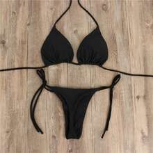 Micro Bikini Traje De Baño Sexy Brasileño Halter - Negro - Ver 3