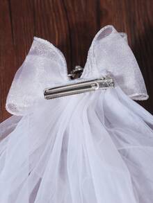 1個女孩頭飾冠帶簇髮帶面紗,適用於節日裝扮、兒童舞台表演或走秀配件,也適合作為兒童禮物 - 白色 - 查看 5