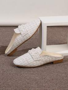 女士拖鞋,尖頭扁平半拖鞋,時尚鞋款,適合戶外穿著且易於穿脫 - 杏色 - 查看 3